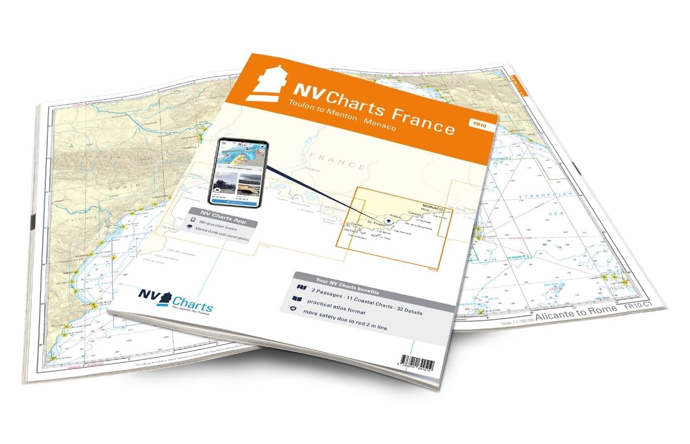 NV Atlas France FR 10 mit App Lizenz- Seekarte Frankreich - Toulon to Menton mit Monaco mit Monaco und Nizza