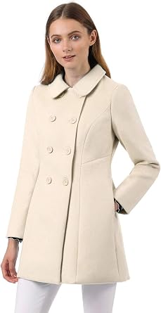 Allegra K Women's Peter Pan Collar Double Breasted Winter Trench Pea Coat