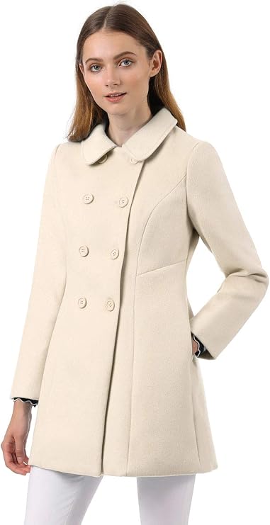 Allegra K Women's Peter Pan Collar Double Breasted Winter Trench Pea Coat