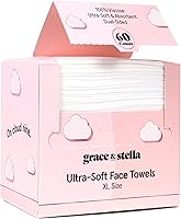 Grace & Stella Disposable Face Towels - Ultra-Soft XL Wipes for Makeup Removal, Cleansing & Sensitive Skin - Lint-Free Vegan Facial Towelettes, 60 Ct