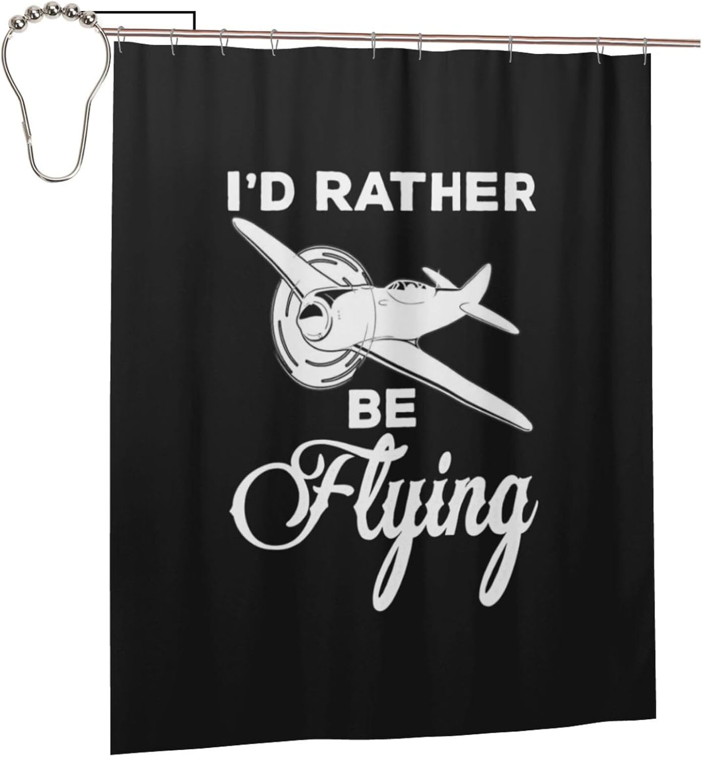 Fpandawang I'd Rather Be Flying Bathroom Fabric Shower Curtain with 12 Buckles and Hooks, Washable, Waterproof, 60x72 Inches