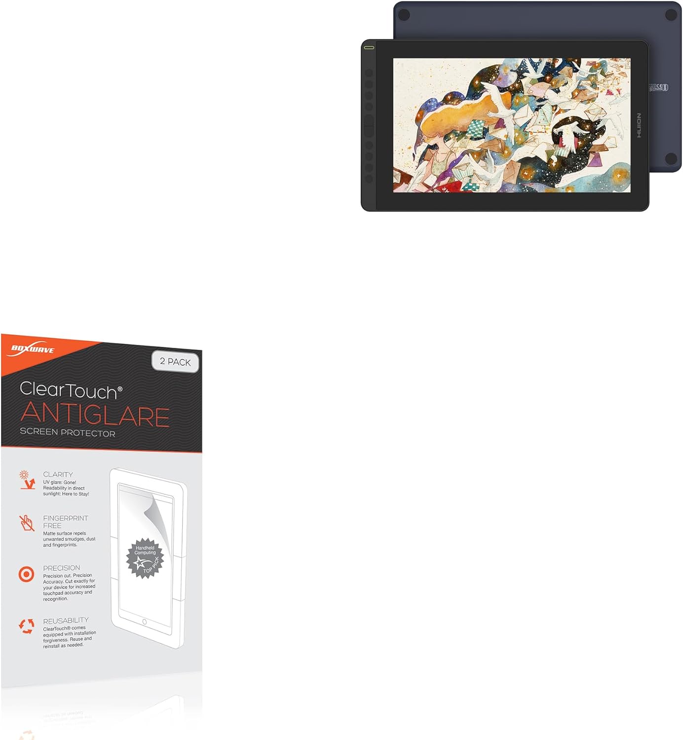 BoxWave Screen Protector Compatible with Huion Kamvas Pro 16 (2021) - ClearTouch Anti-Glare (2-Pack), Anti-Fingerprint Matte Film Skin