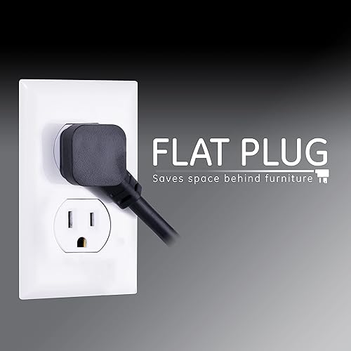 Miniatura 38 de GE - Paquete de 2 protectores de sobretensión de 6 tomas, extensión de 20 pies, 800 julios, enchufe plano, tapas de seguridad de cierre por torsión