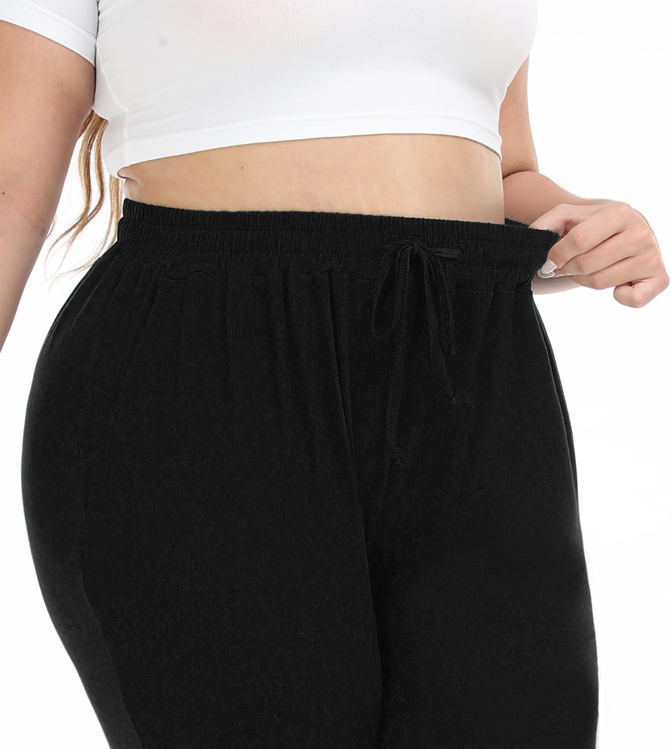 Women's Plus Size Joggers Cotton Sweatpants Casual Lounge Yoga Pants Drawstring with Pockets - Image 3