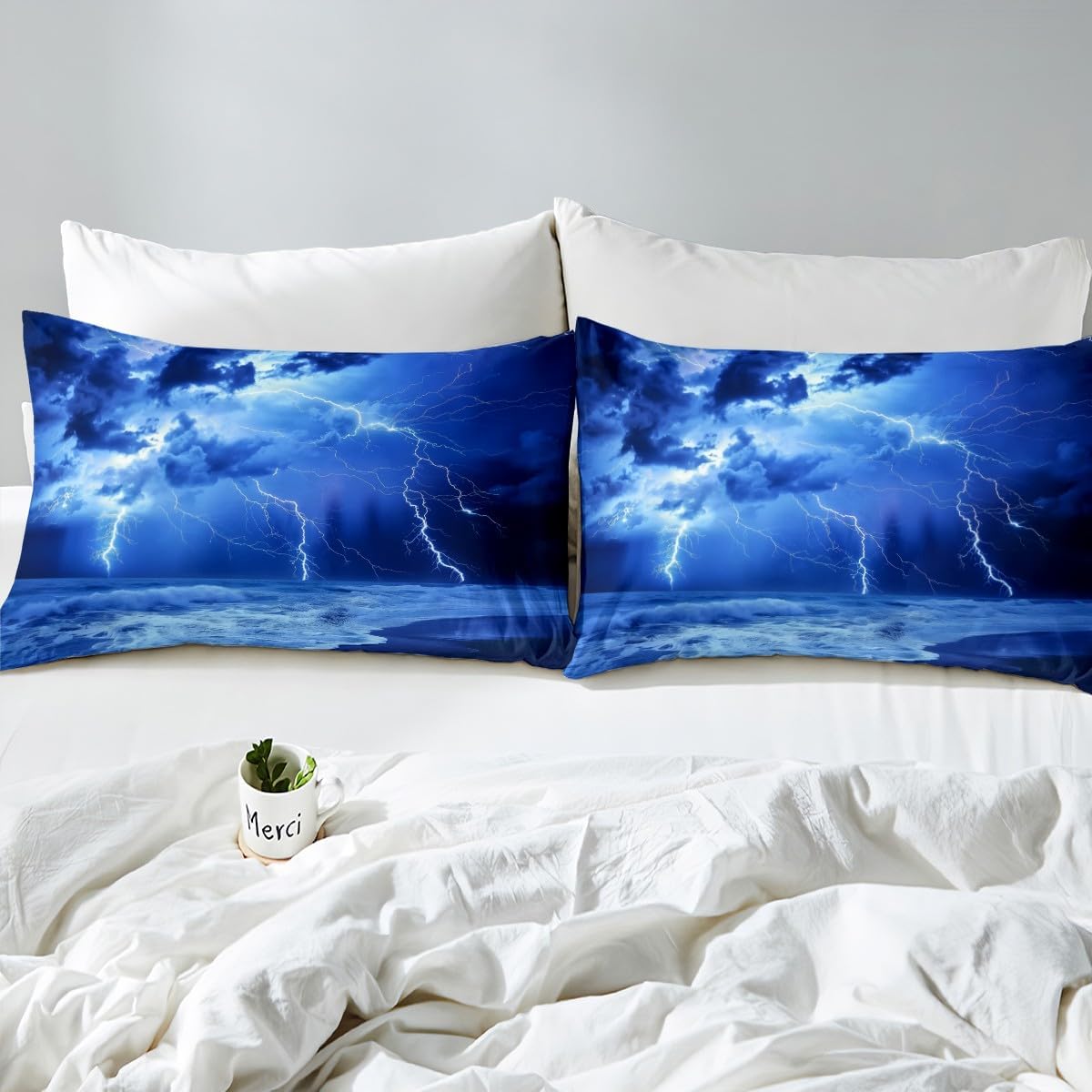 Erosebridal Nautical Bed Cover Twin Ocean Beach Fitted Sheet Room Decorative Lightning Bedding Set for Kids Boys Girls Teens Adult Sea Wave Surfing Fitted Sheet, Navy Blue Fitted Sheet