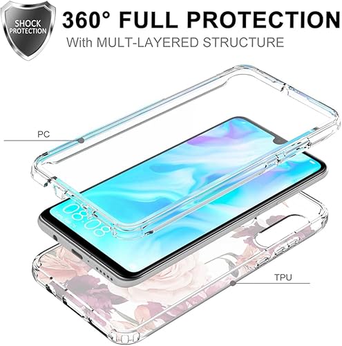Miniatura 3 de Funda para Huawei P30 LiteNova 4E MAR-LX3A con protector de pantalla de vidrio templado, lindo patrón floral transparente de cuerpo completo funda