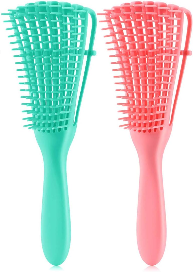 2 Pieces Detangling Brush, Wet Curly Hair EZ Detangler Brush Tool Cleaner Plastic Handle for Afro Textured 3a to 4c Kinky Wet/Dry/Long Thick Curly Hair
