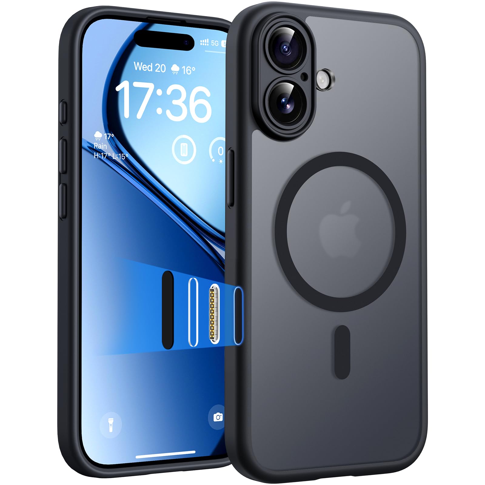 TOCOL Cover Magnetica per iPhone 17 6,3 Pollic, Con Pulsanti Controllo della Fotocamera, Compatibile con MagSafe, Anello Magnetico Incorporato, Protezione Fotocamera Integrata, Pulsante