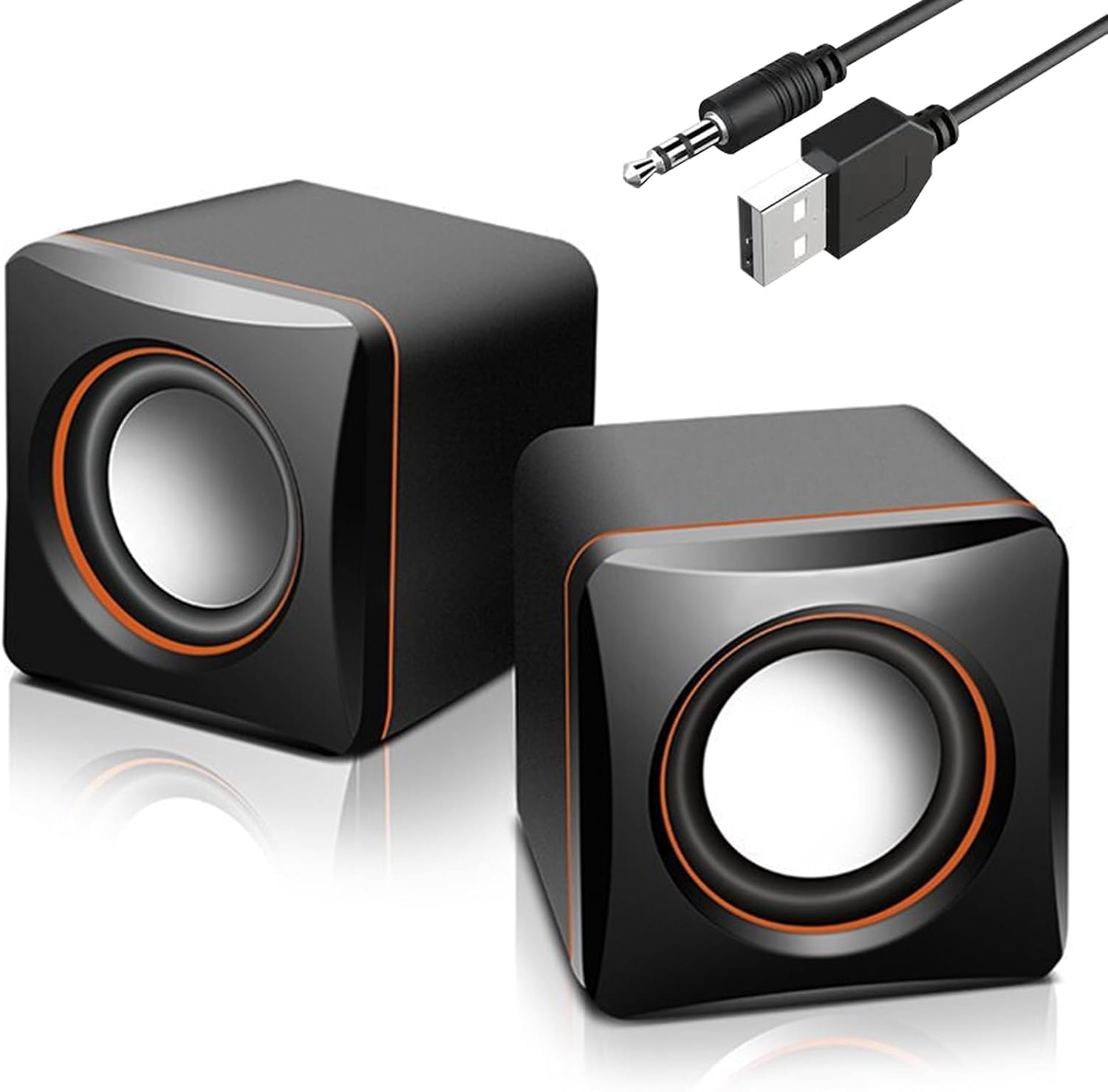 G GENLEAS 1 Pair USB 2.0 Wired Computer Speakers, Mini Desktop Laptop Speakers with Adjustable Volume, 3.5mm AUX Plug Portable Multimedia Stereo Sound Speaker for PC Laptop Tablet Desktop