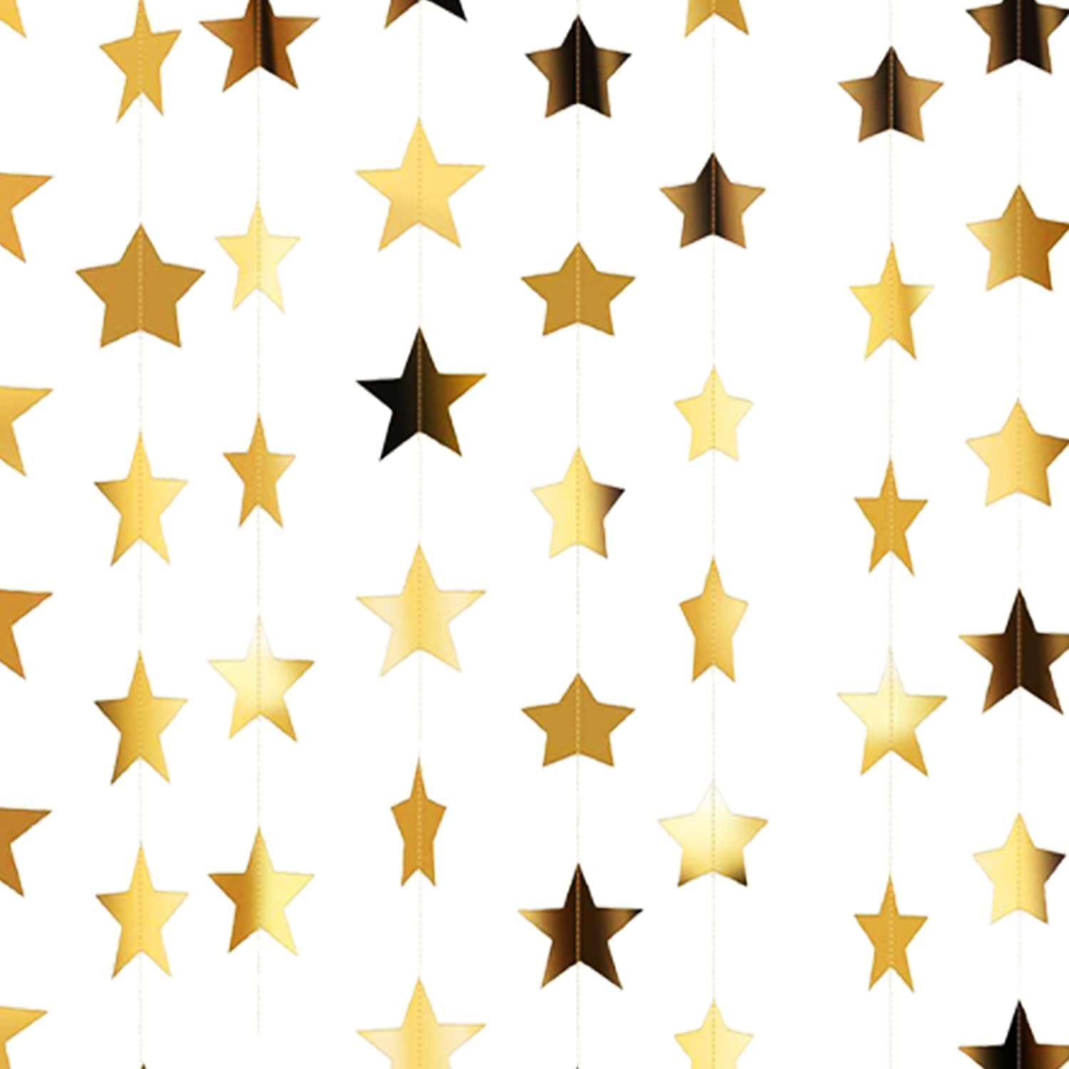 Tabanzhe 52 Feet Reflective Star Paper Garland Banner,Glitter Gold Star Bunting Hanging Decorations,Twinkle Little Stars Garland Streamer for Birthday Wedding Christmas Holiday Party Decor