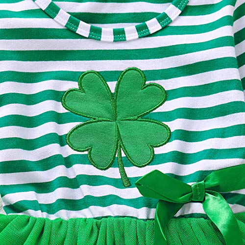 Toddler Baby Girl St. Patrick's Day Dress Outfit Long Sleeve Stripe Lucky Clover Tulle Tutu Skirt Dresses Headband Clothes Set (Lucky Clover, 4-5T) #TOP3