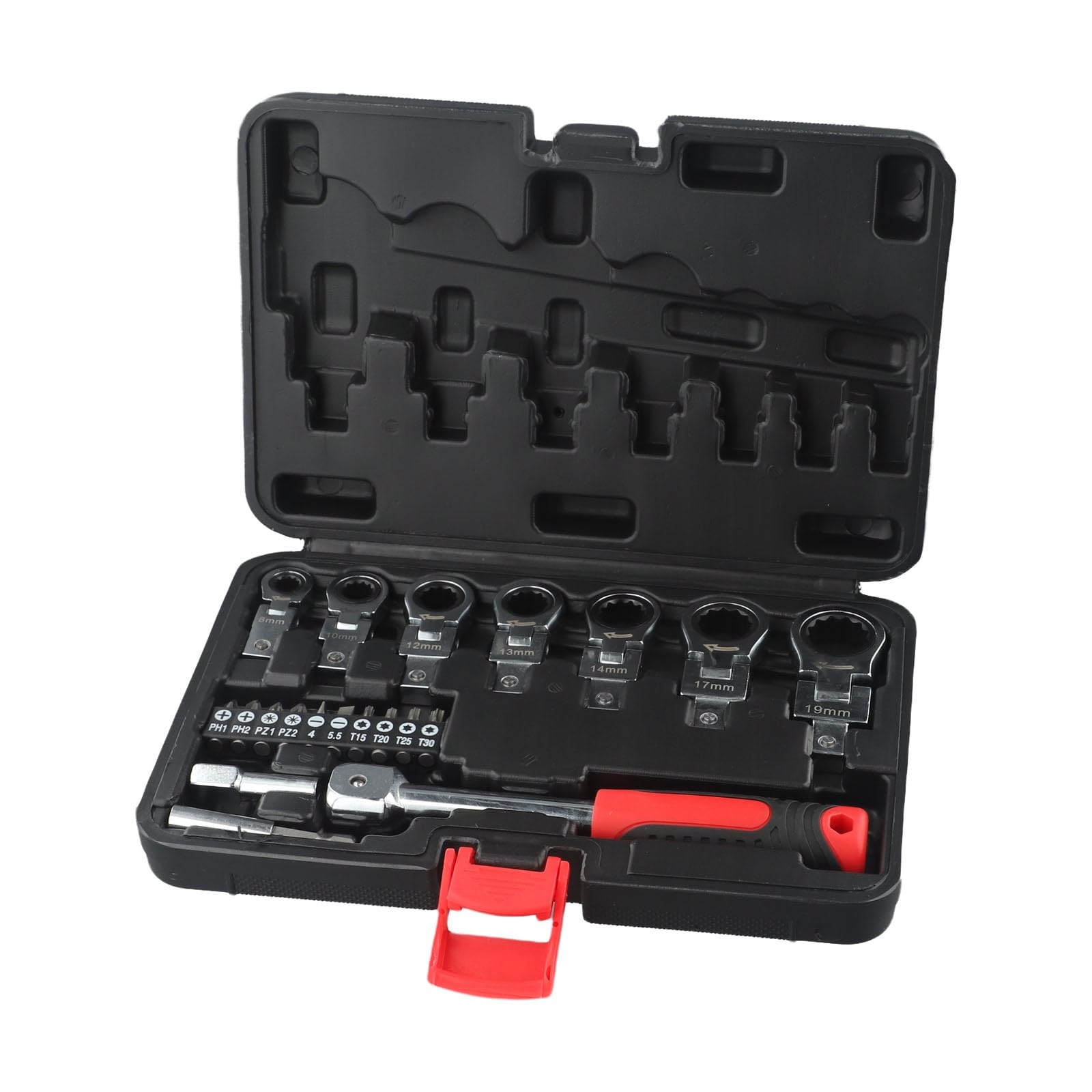 Set di 20 chiavi a cricchetto con punte per cacciavite, dimensioni testa 8-19 mm e punte Torx/PH/PZ, per riparazione auto e bici, custodia inclusa