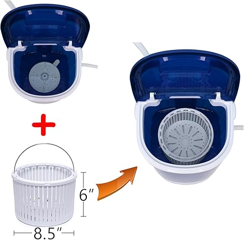 Miniatura 5 de Mini Lavadora Portátil Azul Lavadora Compacta Con Spinner, Capacidad de 6.6 lbs, Control de Temporizador, Electrodomésticos de Lavandería Casa