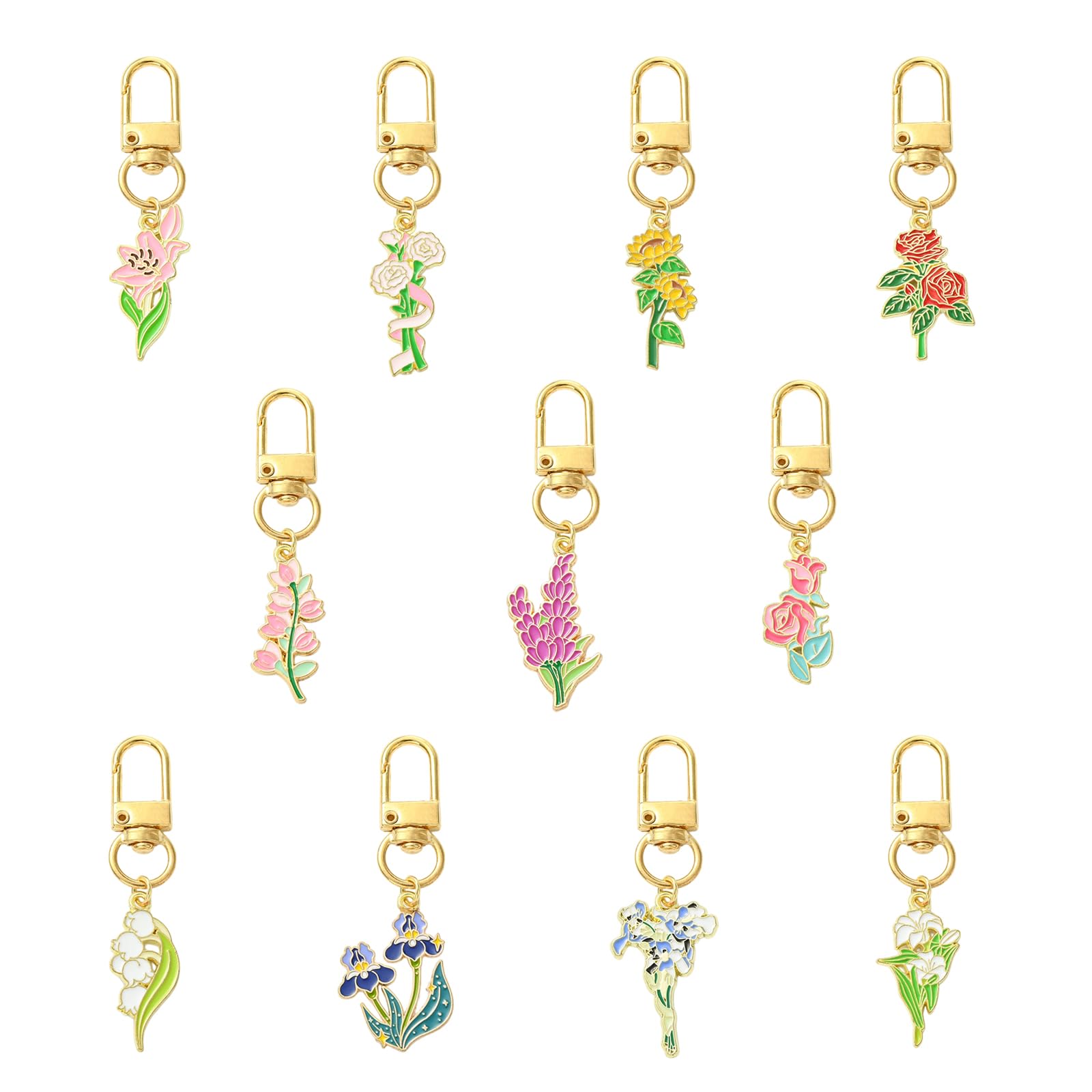 WEWAYSMILE 11Pcs Flower Keychain Charm Aesthetic Cute Keychains Bulk Keychain Party Favors Zipper Pull Charm Small Bag Charms for Handbags Purse,Back to School,Headphone Case Gift Box Decoration