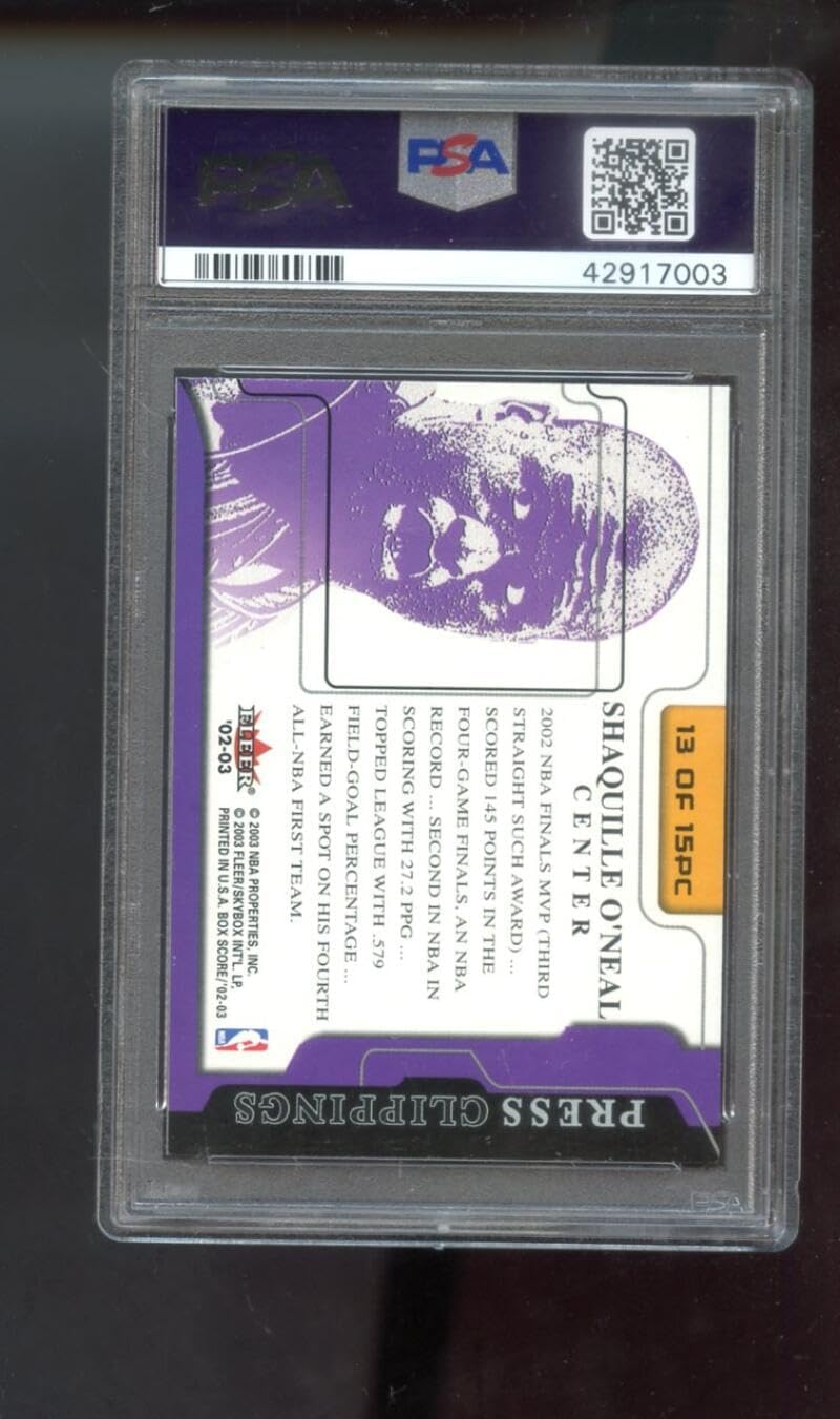 2002-03 Fleer Box Score Press Clippings #13 Shaquille O'Neal Shaq ONeal PSA 9 Graded Basketball Card NBA 02-03 2002-2003 Los Angeles Lakers INSERT