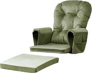 Lucky Monet 5Pcs Glider Rocker Replacement Cushions - Velvet Glider Cushions Replacement Set with Side Storage Pockets, Thick Glider Chair Cushions Washable & Non Slip, Cushion ONLY - Green