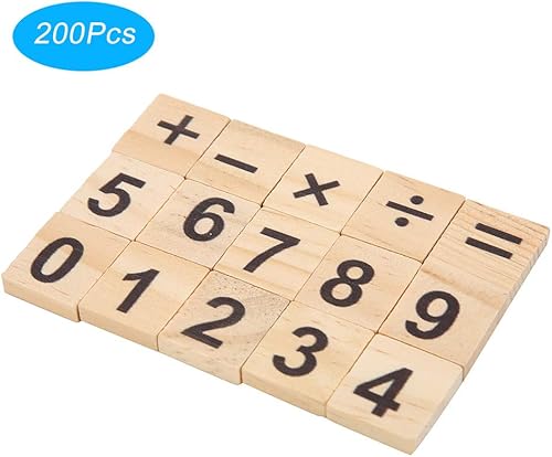 Miniatura 4 de 200 piezas de azulejos de madera con números de madera, bloques de rompecabezas de números y símbolos para manualidades, ortografía, decoración de