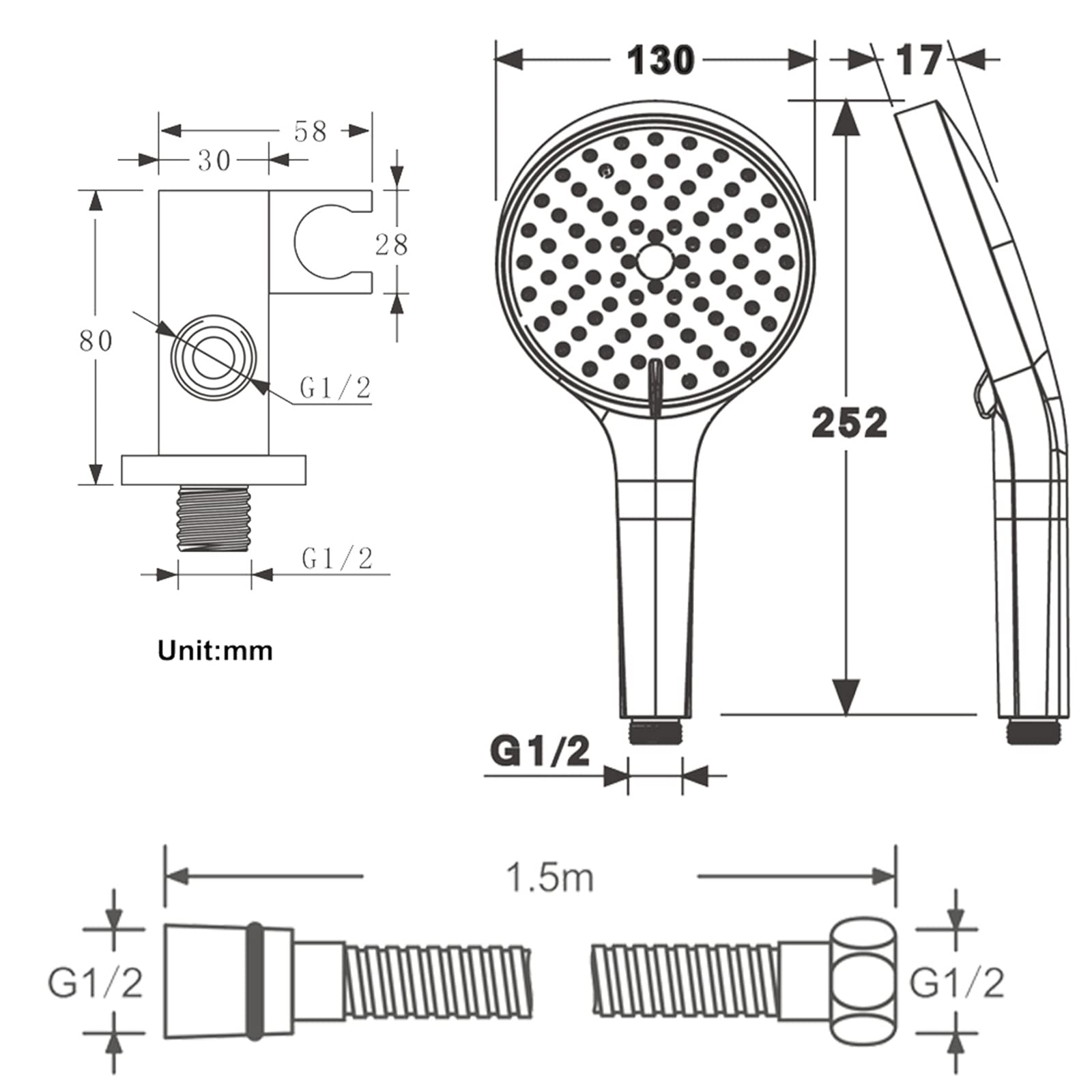 ABS Handbrause Mit Negativen Ionen - 3-Gang Sprühkopf Mit Filter Blau