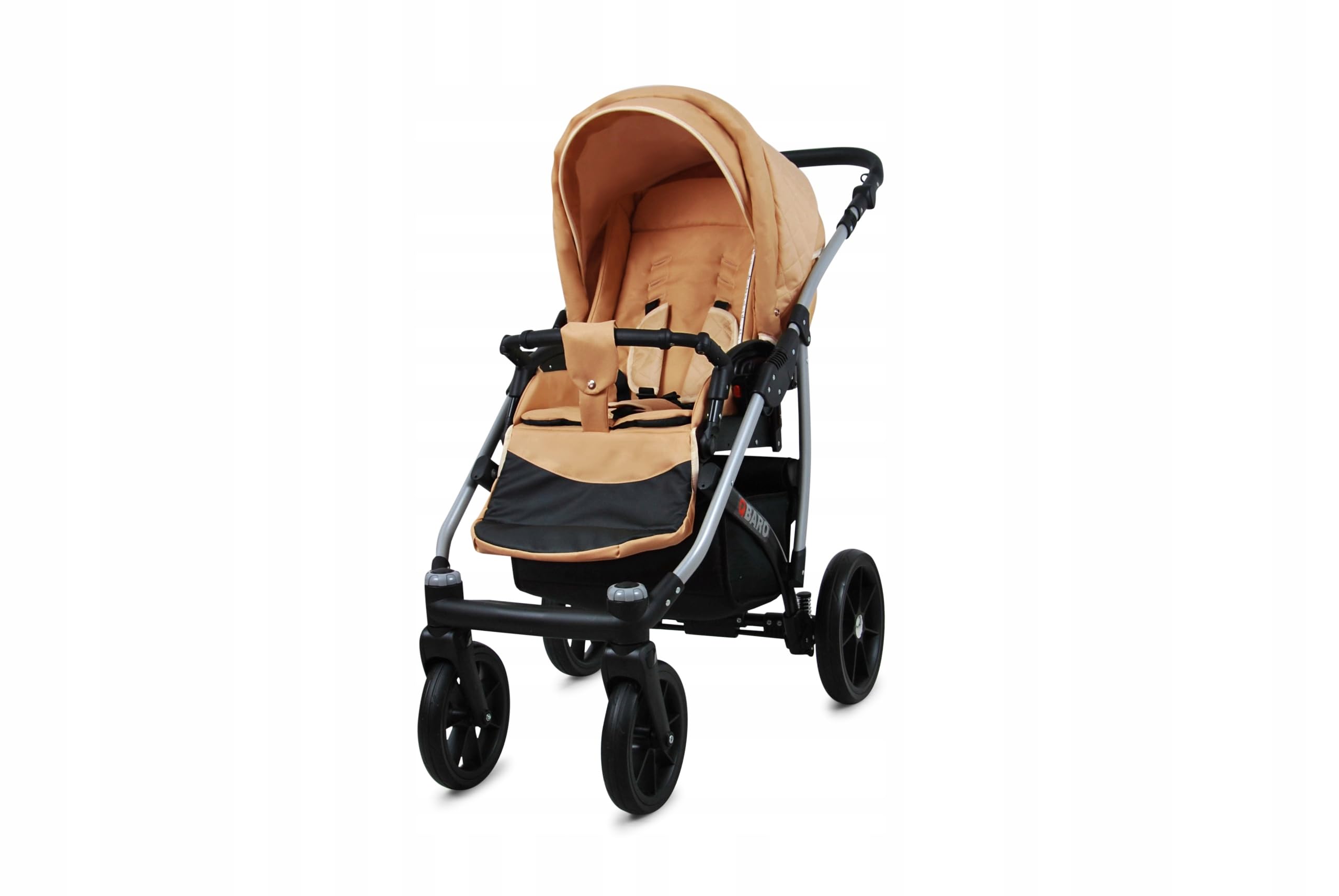 BabyLux Qbaro Wózek Dziecięcy 2w1 Głęboki i Spacerowy z Akcesoriami Regulowana i Składana Lekka Aluminiowa Konstrukcja 2 Opcje Montażu Wodoodporny Nieprzebijalne Koła Beige