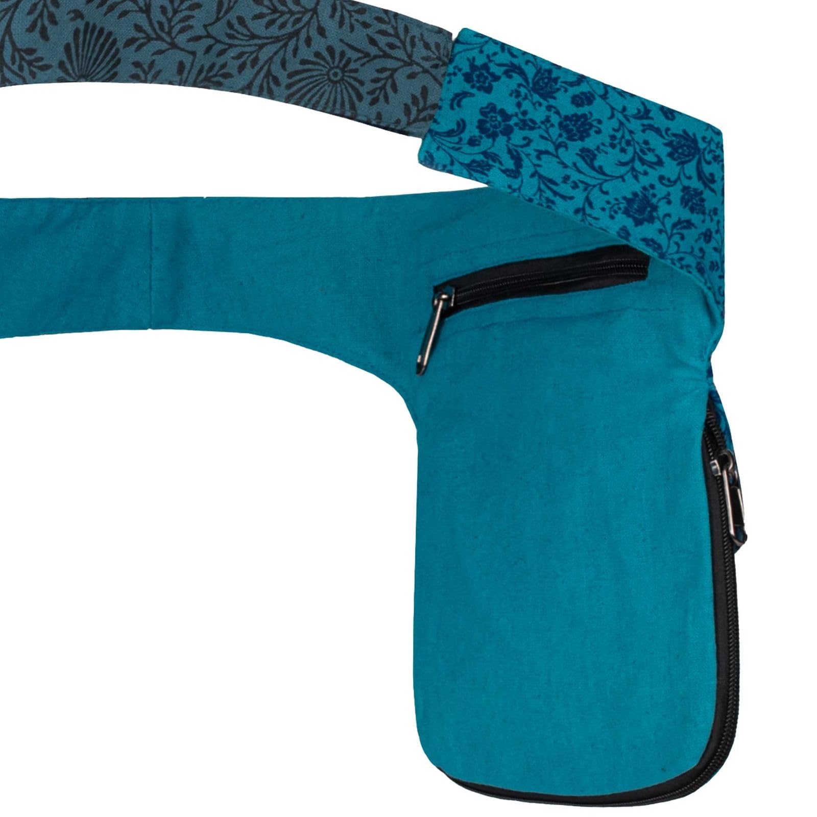 Doppel Bauchtasche Sidebag Gürteltasche Festivaltasche Hippie Goa Hüfttasche Hipbag Gassitasche, Farbe:Blau