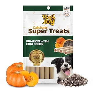 WAG IN JOY Calcium Super Treats Sticks 125 GMS | 100% Vegetarian Dog Treat|| Strong Bones and Joint| with Omega 3| Dog Food|Pack of 1| Pumpkin with Chia Seeds|,Young