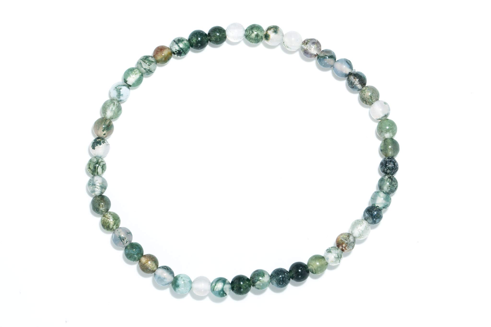 Bracciale Elasticizzato In Agata Muschiata Naturale – Sfere Da 4 Mm, Lunghezza 18 Cm, Fatto A Mano, In Sacchetto Organza, Pietra Curativa Per Capricorno E Gemelli