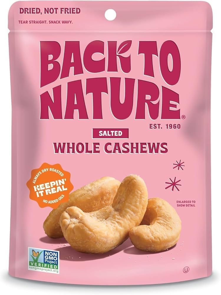 Back to Nature Jumbo Cashews - Dry Roasted with Sea Salt, Non-GMO High Protein Snacks, 9 Ounce