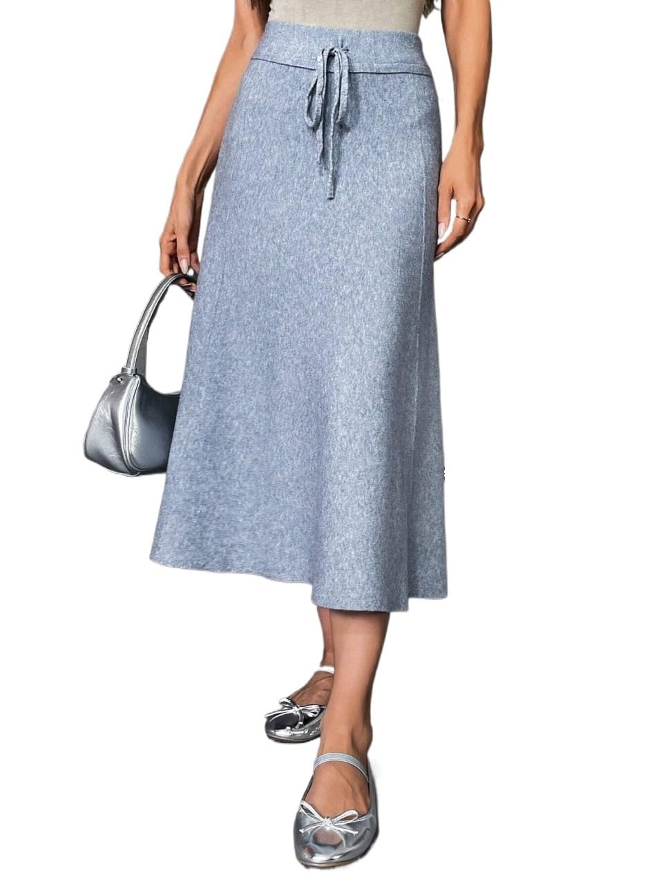 Womens Trendy Skirt Drawstring Waist Long Skirt Fall Clothing