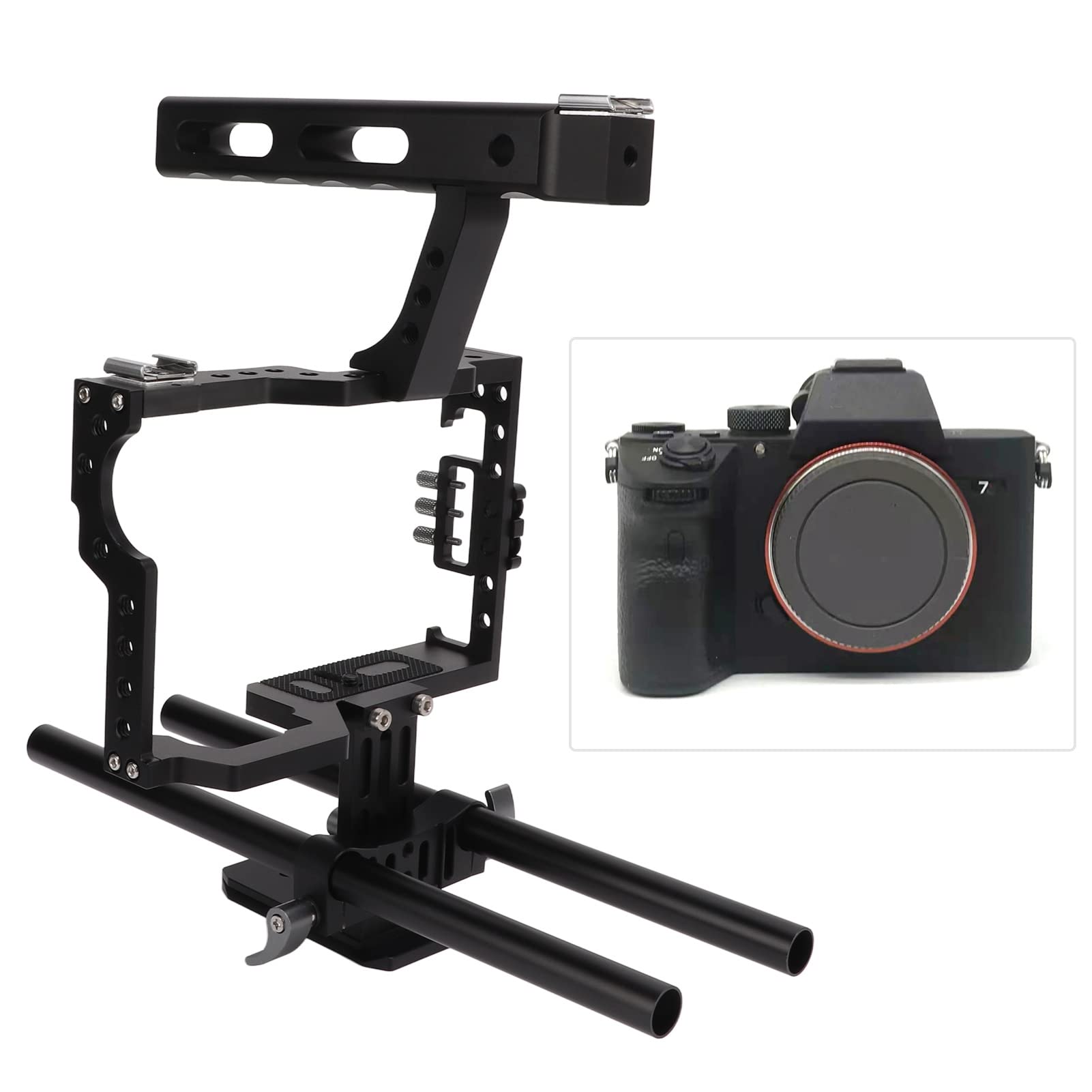 Aluminiowa Klatka do Aparatu, Mocowanie Zimnego Buta, Ergonomiczny Uchwyt, Regulowana Podstawa do GH4, A7, A7II, A7S, A7SII, A7R, A7RII