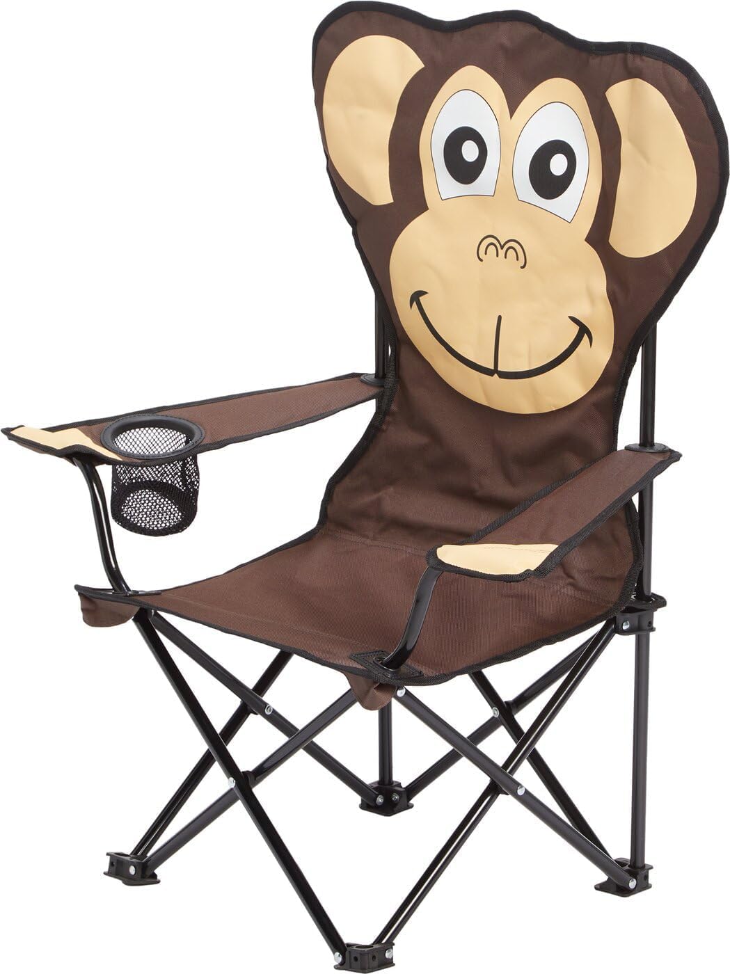 LIZZIE JACOBS Kids Folding Camping Chair with Armrest and Cup Holder Cute Animal Frog & Monkey Design Foldable Chair for Beach, Fishing, & Backyard 110lbs Capacity for Boys & Girls (Monkey Brown)