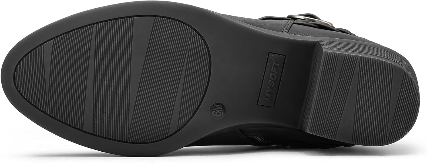 mysoft Women's Ankle Boots Low Chunky Heel Round Toe Wide Width Short Booties Side Zipper - Image 5