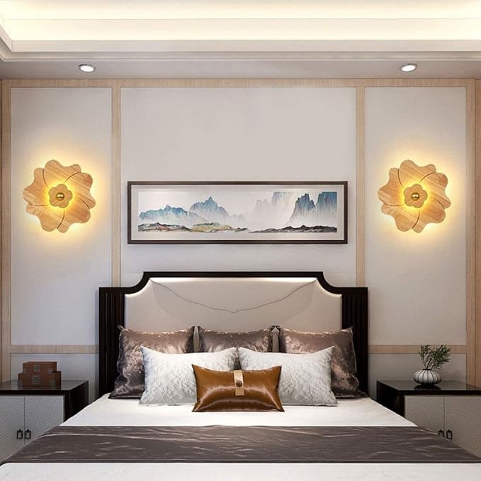 FairUo Wandlampen, Massief Hout Wandlamp Houtsnijwerk Slaapkamer Nachtkastje Wandlamp Studie Corridor Hotel Showroom Gangpad Lampen Led G9 Warm Licht Met Lichtbron/Wood photo 2