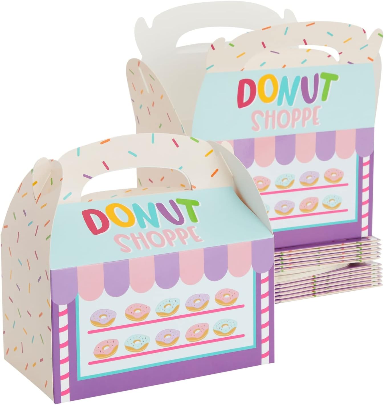 BLUE PANDA Donut Boxes with Handles for Donut Party Decorations - Spacious Sweets Boxes for Candy & Mini Pastries - Pack of 24, 6 x 3.3 x 3.6 in