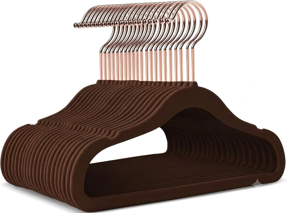 ANH MART 2 -Pcs Brown Kids Velvet Hangers Premium 14-Inch Children's for Closet, Ultra-Thin and Cute, Non-Slip Felt Design, Small for Kids' Clothes.-image-1