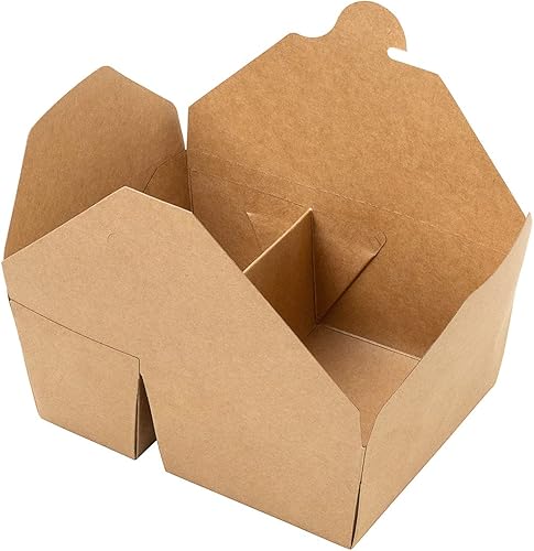 Miniatura 2 de Restaurantware Bio Tek - Contenedores de papel de 47 onzas para llevar, 200 cajas de papel kraft de 2 compartimentos, cierre de bloqueo de pestañas