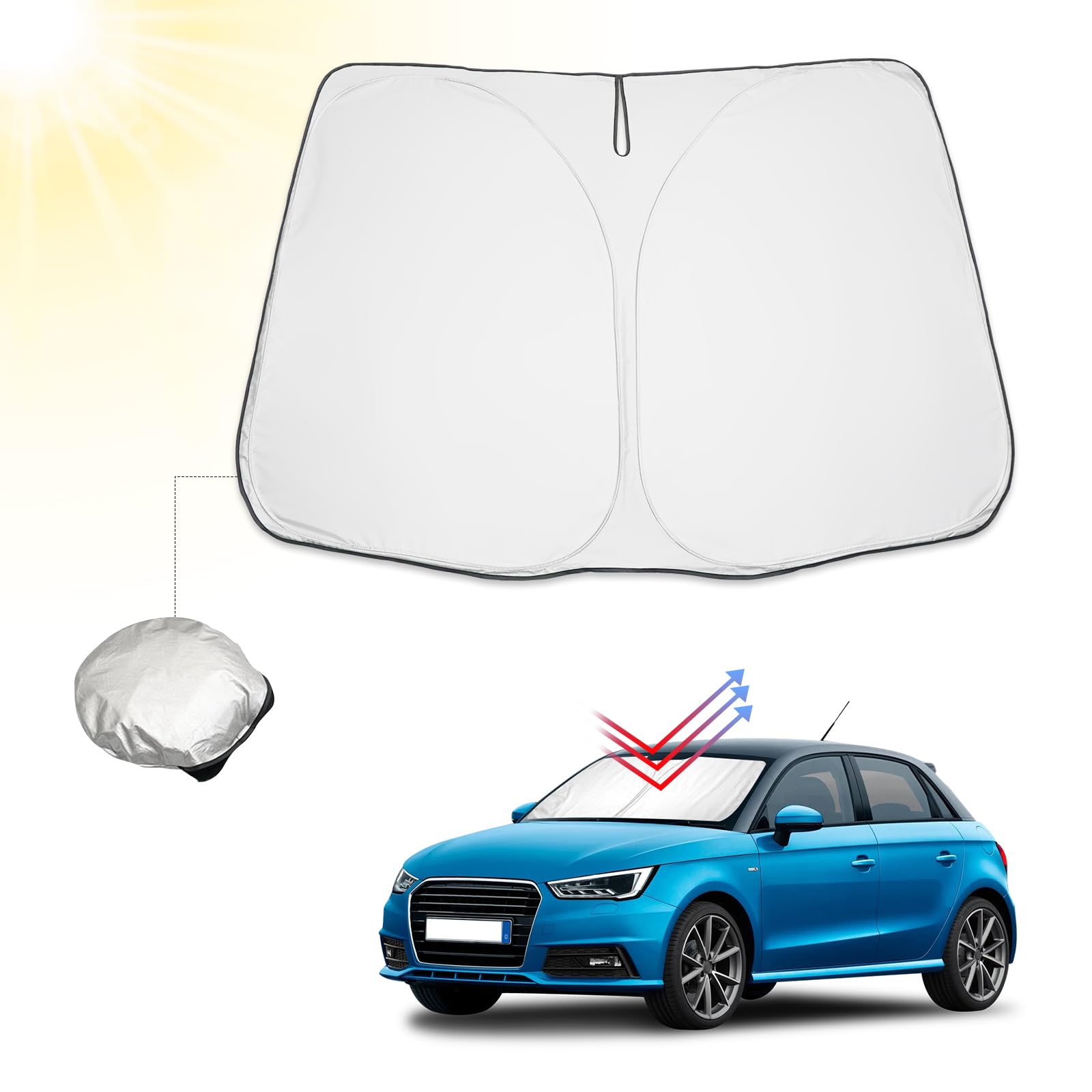 BIBIBO Audi A1 Frontscheibenabdeckung, Auto Abdeckung kompatibel mit Audi A1 8X 2010-2018 / A1 GB 2019-2025, Auto Sonnenschutz für Frontscheibe Faltbar, Sonnenblende gegen UV-Strahlen