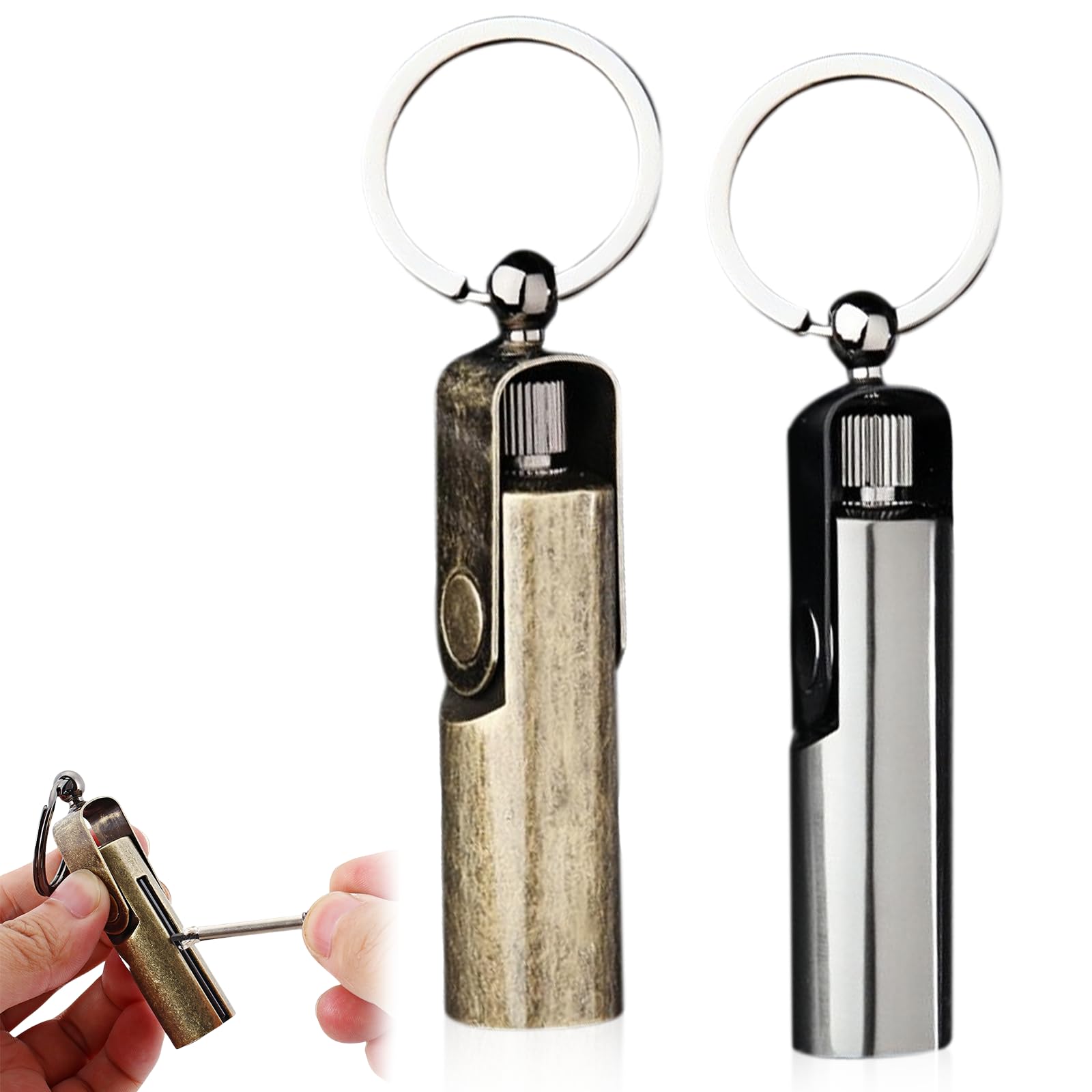 SPORWAY Paquet de 2 Briquet Allumette Avec Porte-Clés: Briquet à Kérosène Rechargeable, Briquet Ancien, Briquets Cool Pour la Survie en Plein Air, le Camping, la Randonnée (Vendu sans Essence)