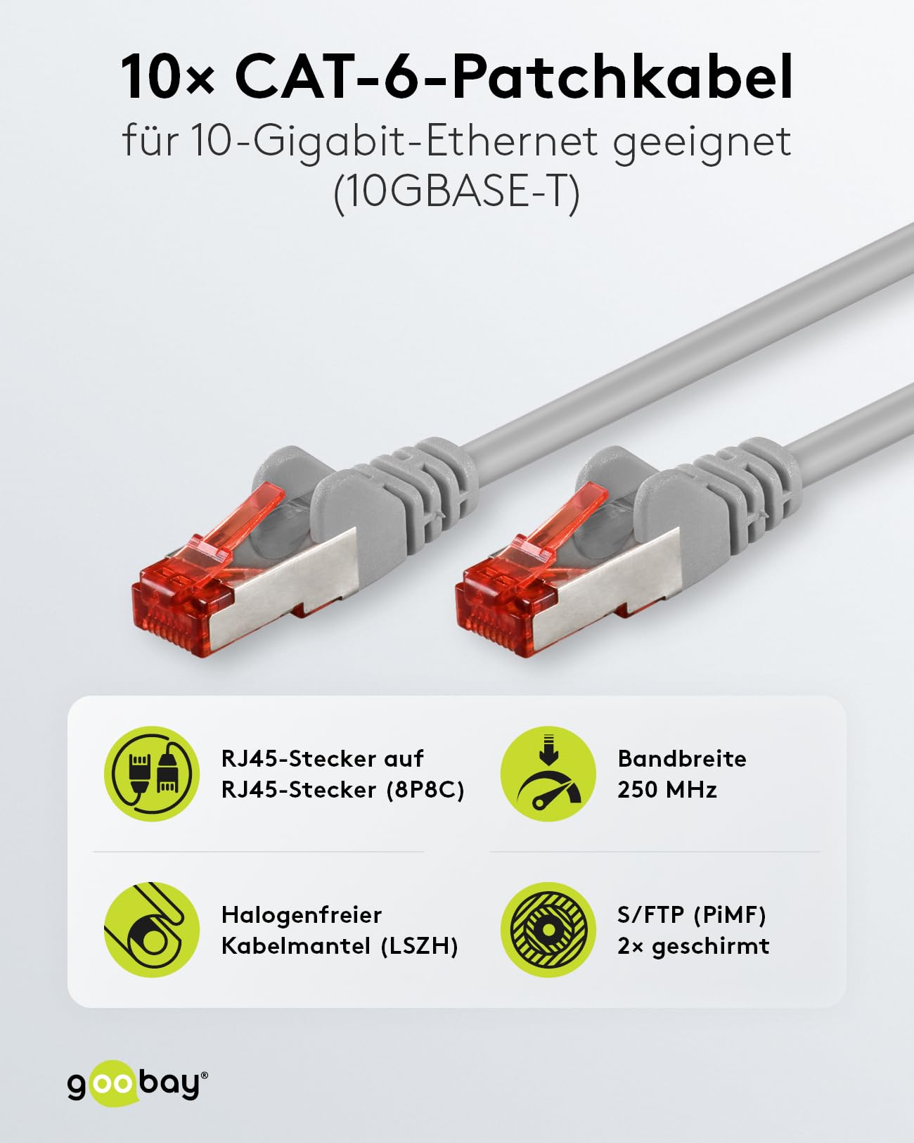 Goobay 65997 CAT6 Network Cable Set of 10/Patch Cable Shielded S/FTP/CU Ethernet Cable, PiMF - Image 2