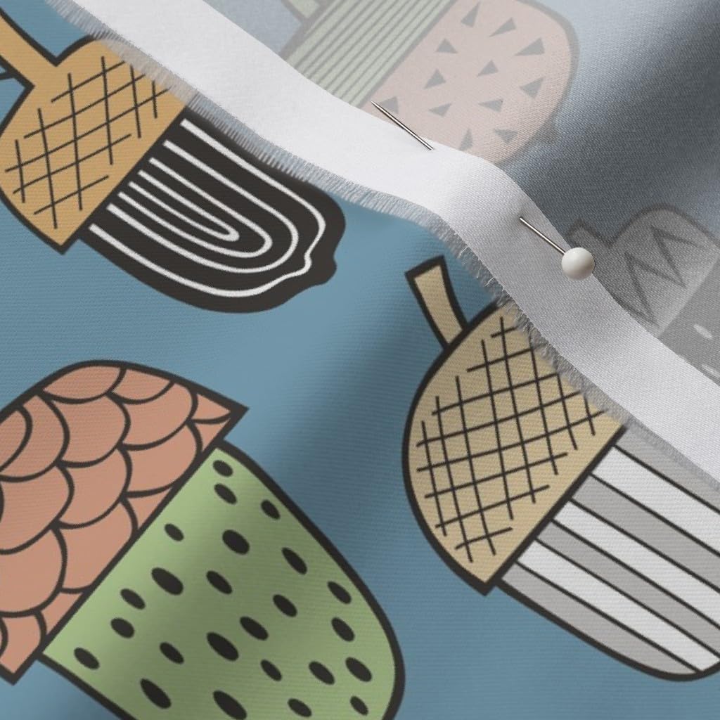 Spoonflower Fabric - Fall Autumn Dark Blue Acorn Woodland Forest Botanical Printed on Organic Cotton Sateen Fabric by The Yard - Sewing Quilting Apparel Home Decor