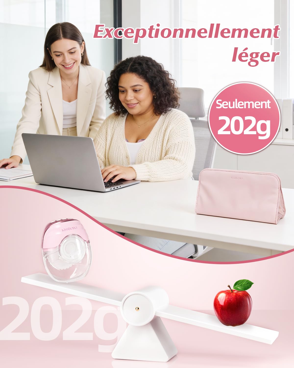 KISSBOBO Coffret cadeau Tire Lait Electrique Ultra plat | 3 Modes 8 Niveaux, Main Libre Double, super silencieux pour un pompage discret (Crème 2 Pièces)