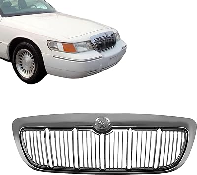 CarPartsDepot Front Chrome Grille Grill Vertical Bar Frame Black Surround Body Assembly Compatible for 1998-2002 Mercury Grand Marquis LS/GS F8MZ8200AA FO1200353