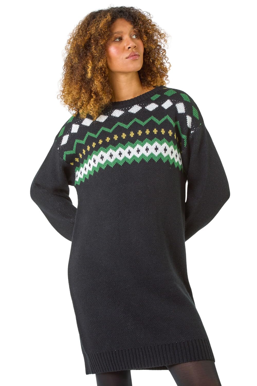 Roman Women's Black Nordic Print Knitted Jumper Dress In Size 20