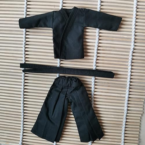 1/12 Samurai Kimono Ropa para 6" 6" 1:12 Figura de acción 1:12 Ropa de muñeca (parte superior negra y pantalones)