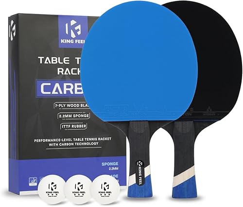 Raquetas profesionales de ping pong, ligeras raquetas de tenis de mesa de fibra de carbono con hoja de 7 capas, esponja premium de 0.08 pulgadas,