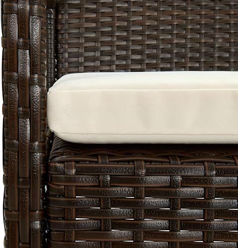 Miniatura 7 de Sillas de comedor para patio interior y exterior, sillas de mimbre con reposabrazos y cojín, marco de acero y sillón de jardín de ratán para césped,