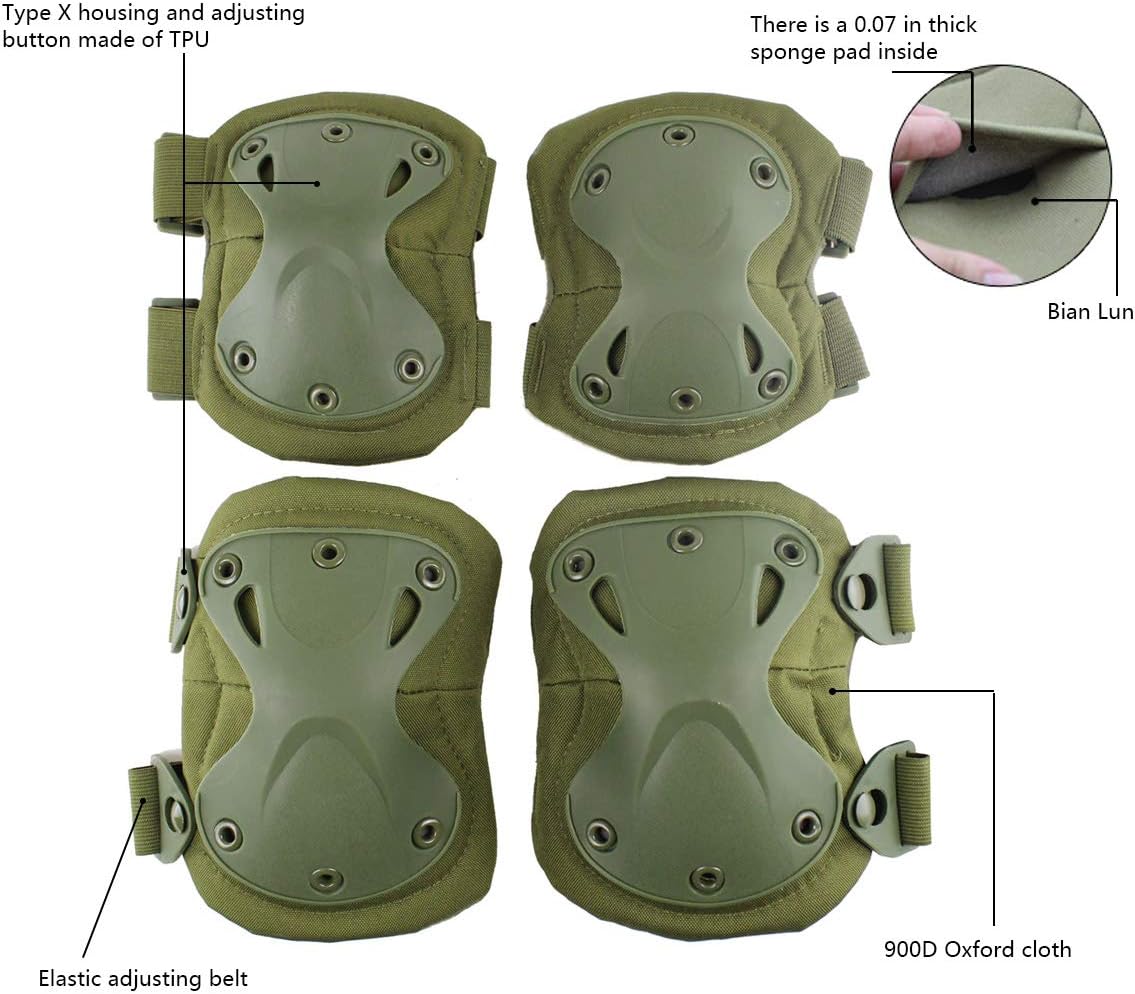 AOUTACC Combat Knee & Elbow Protective Pads Set for Outdoor CS Paintball Game Cycling Safety Skateboarding Gear Skates Knee Protection Guard Pads