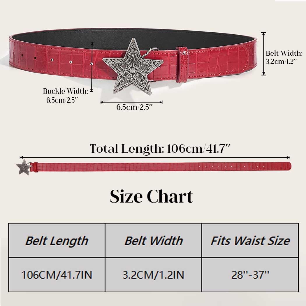Yalice Red Cowgirls Belt for Women Men Star Buckle Leather Belts Cowboys Jeans Ladies Belt Y2K Style - Image 4