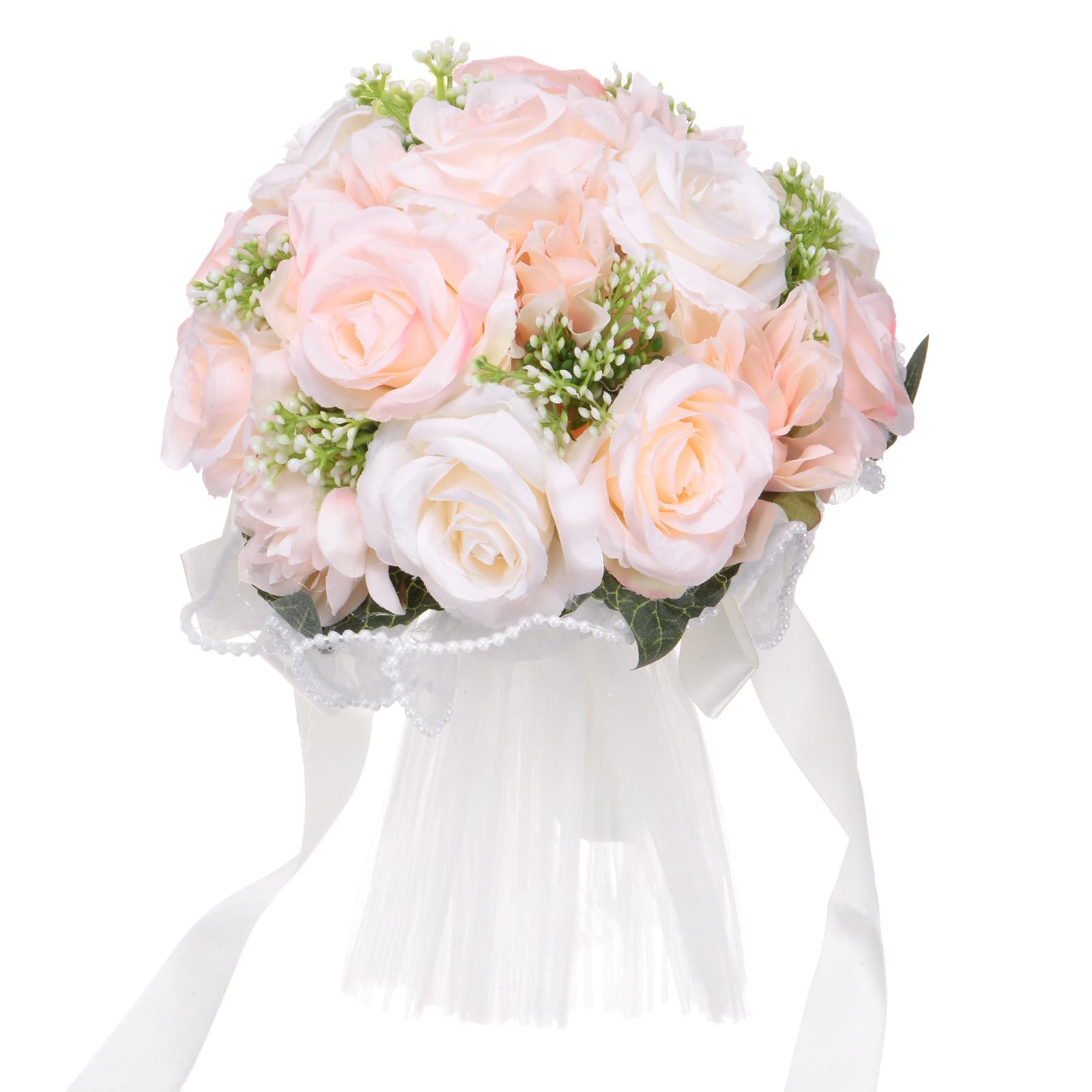 M METERXITY Brautsträuße für die Braut, künstlicher Blumenstrauß für Hochzeit Brautsträuße für Braut/Brautjungfer, Sträuße mit Seidenband [Champagner]