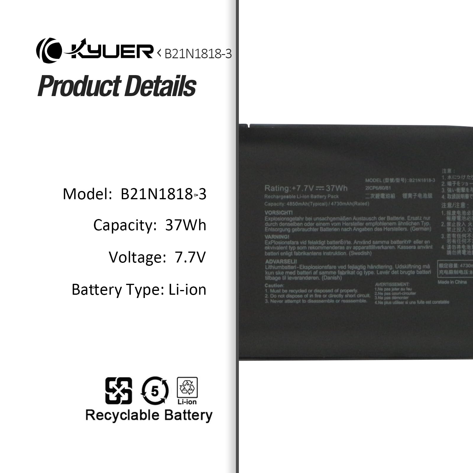 B21N1818-3 C21N1818 Batterie pour ASUS VivoBook A509 D509 F509 M509 X509 A409 D409 F409 M409 X409 F509M F509MA X509DA X509BA X509F X509FA X509FB X509FJ X509FL X509J X509JA X509JB X509JP X509M X509MA