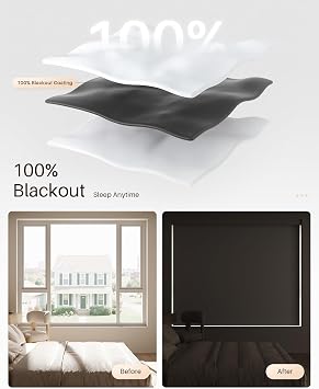 Alexa Smart Blinds for Windows, Blackout Electric Roller Shades with Remote Control, Easy Install Automatic Blinds for Indoor (120W x 183H CM, White)